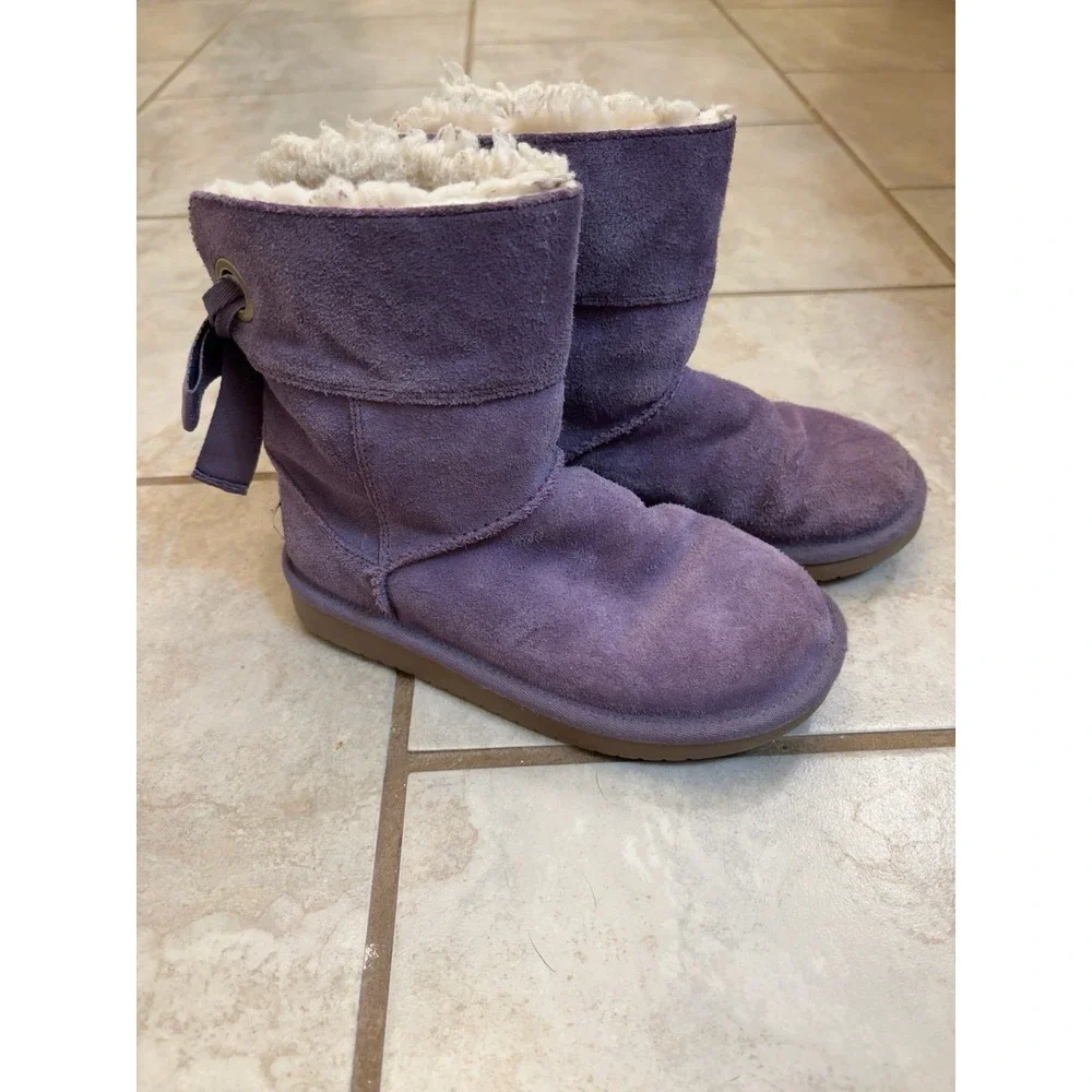 Koolaburra by UGG Victoria Purple Suede Bow Boots Kids Size 12 110861T